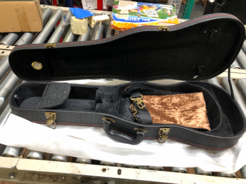 Photo 4 of 4/4 Full Size Violin Case, Plush Interior Wooden Hard Case With Hygrometer, Crocodile Pattern Leather Bulge Surface Case (Black)