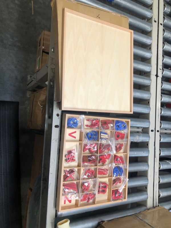 Photo 3 of Elite Montessori Wooden Movable Alphabet with Box Preschool Spelling Learning Materials (Red & Blue, 5mm Thick) 
(Missing letters)