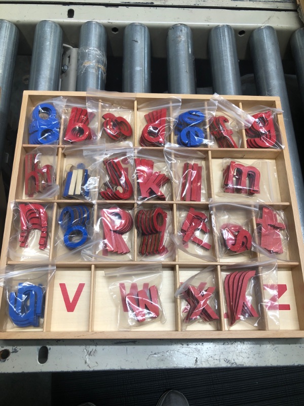 Photo 4 of Elite Montessori Wooden Movable Alphabet with Box Preschool Spelling Learning Materials (Red & Blue, 5mm Thick) 
(Missing letters)