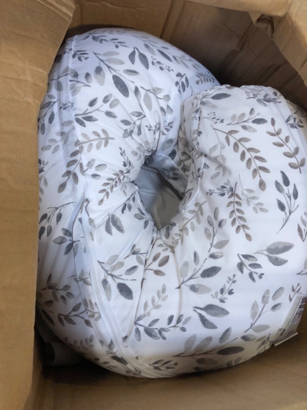 Photo 3 of Boppy Nursing Pillow Original Support, Gray Taupe Leaves, Ergonomic Nursing Essentials for Bottle and Breastfeeding, Firm Fiber Fill, with Removable Nursing...
