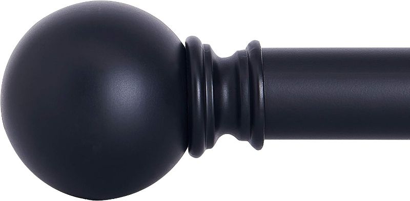 Photo 1 of NICETOWN Drapery Curtain Rod Set with Classic Round Finials/Ball Caps, 1 1/8 inch Diameter Adjustable Length 72 to 144" Length, Matte Black
