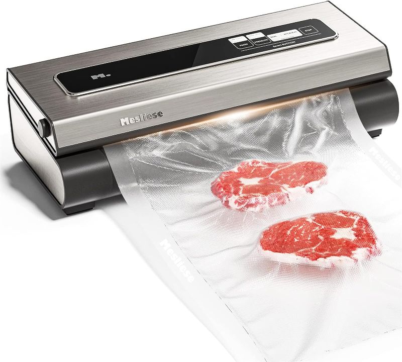 Photo 1 of Mesliese Vacuum Sealer Machine Powerful 90Kpa Precision 6-in-1 Compact Vacuum Food Preservation System Built-in Cutter, Include 2 Bag Rolls & 5 Pre-cut Bags, Widened 12mm Sealing Strip, Dry&Moist Modes Smart Suction, ETL Listed (Silver)

