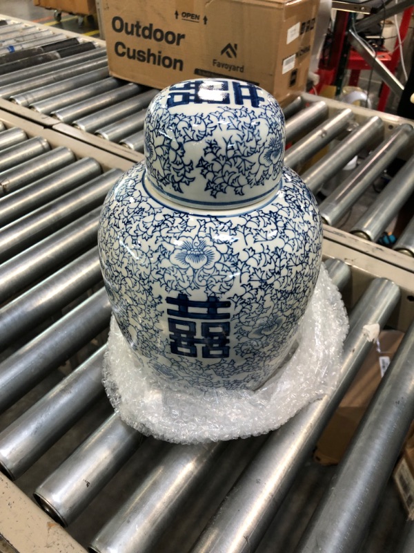 Photo 1 of A&B Home Porcelain Vase 13" Blue & White Ceramic Ginger Jar with Lid Ancient Chinese Oriental Style Multi Purpose 8.3" x 8.3" x 12.6" Blue