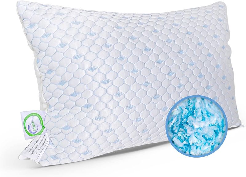 Photo 1 of  Cooling Pillows Queen Size - Shredded Memory Foam Pillows, Gel Infused Cool Pillow, Silky Ice Fabric and Soft Bamboo Rayon, Breathable Queen Pillows, 
***Stock photo shows a similar item, not exact***