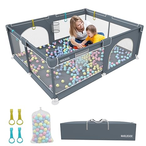 Photo 1 of Playpen,  Large Baby Playpen, Packable & Portable Play Pens for Babies and Toddlers, Baby Play Yards with Breathable Mesh (Grey,71x71inch) Play balls not included.
