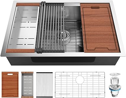 Photo 1 of  Kitchen Sink, 30 Inch Drop In Kitchen Sink, Deep Single Bowl Stainless Steel Kitchen Sink 16 Gauge with Nano Coating & Brushed Finish, Handmade Workstation Sink with Ledge and Accessories