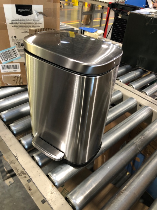 Photo 3 of Amazon Basics 5 Liter / 1.3 Gallon Soft-Close, Smudge Resistant Trash Can with Foot Pedal - Brushed Stainless Steel, Satin Nickel Finish