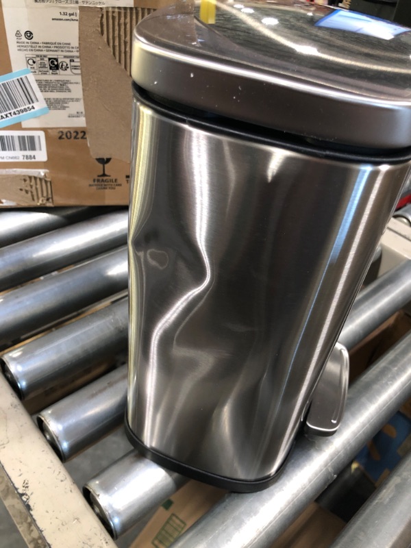 Photo 1 of Amazon Basics 5 Liter / 1.3 Gallon Soft-Close, Smudge Resistant Trash Can with Foot Pedal - Brushed Stainless Steel, Satin Nickel Finish