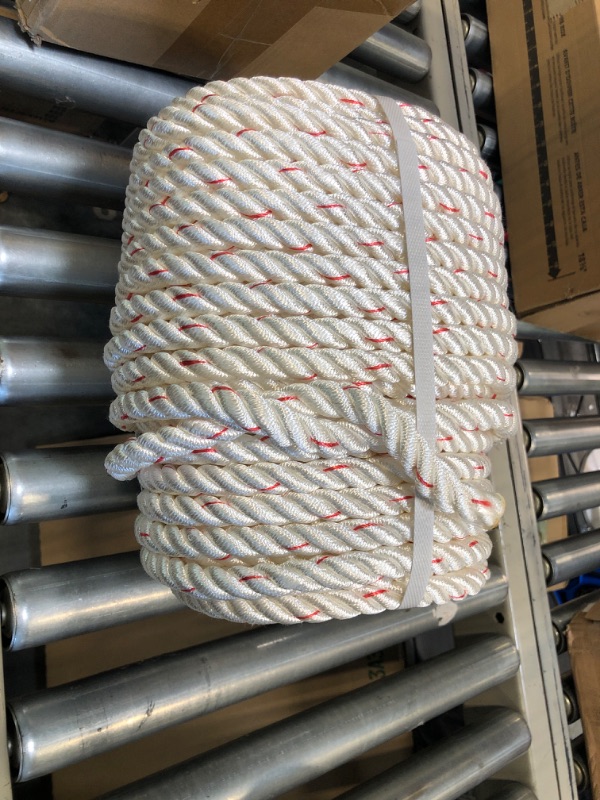 Photo 3 of 5/8In x 150FT Arborist Bull Rope | High Strength Polyester | Tree Rigging Line Utility Arbor Line | Double Braid Polyester Rope, White with One Red Tracer