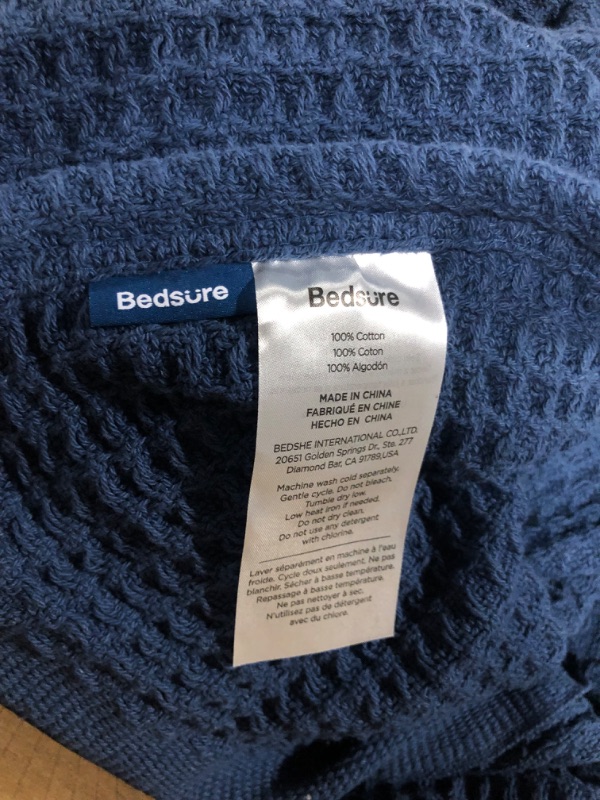 Photo 4 of 100% Cotton Waffle Weave Bed Blanket | Soft, Breathable, and Lightweight Blanket for All-Season | Perfect for Layering | Brielle Collection (King, Navy)