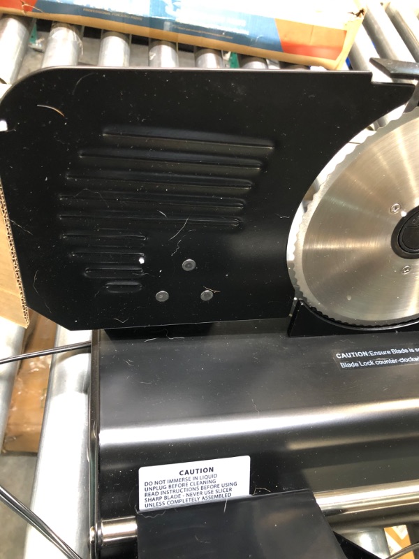 Photo 7 of 200W Meat Slicer with Two 7.5” Blades for Home Use, Electric Deli Food Slicer with “Upgrade” Big Thickness Knob (0-15mm) Cut Meat Cheese Bread, Easy to Clean
**Does not include tray. Dirty**