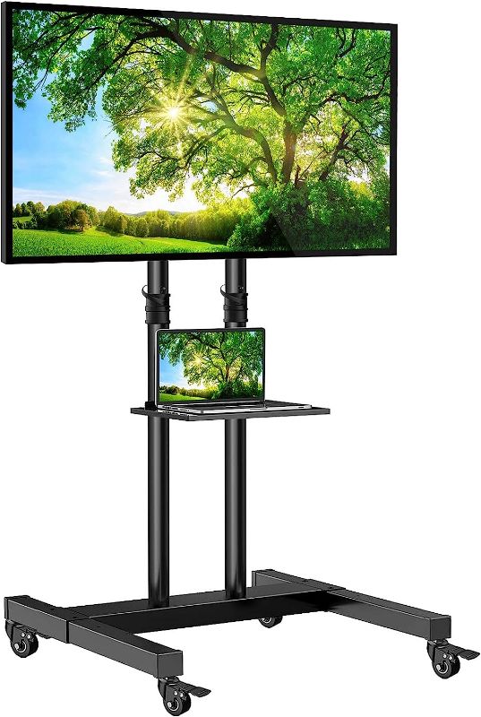 Photo 1 of Mobile TV Stand on Wheels for 32-75 Inch Flat/Curved Panel Screens TVs - Height Adjustable Floor Trolley Stand Holds up to 99lbs - Tilt Rolling TV Cart with Shelf Max VESA 600x400mm- PSTVMC03
