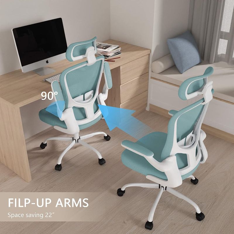 Photo 2 of Office Chair, High Back Ergonomic Desk Chair, Breathable Mesh Desk Chair with Adjustable Lumbar Support and Headrest, Swivel Task Chair with flip-up Armrests, Executive Chair for Home Office