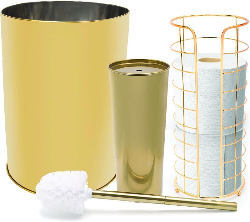 Photo 1 of 
Gold Bathroom Accessories Set with Gold Gold Trash Can Gold Toilet Paper Holder and Gold Toilet Brush
