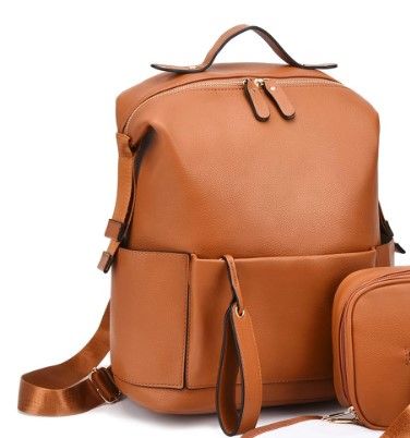 Photo 1 of ARDIKAMA Diaper Bag Backpack Leather Backpack for Women Travel Baby Bag Mother Outdoor Backpack with Changing Pad Stroller Strap Brown