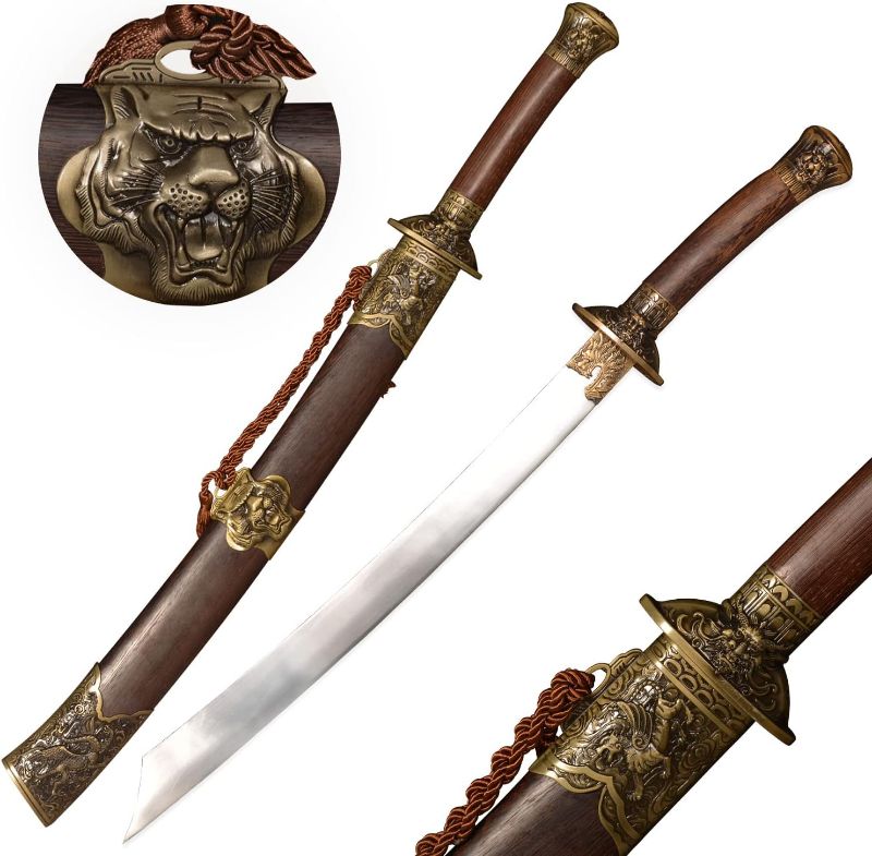 Photo 1 of 31.5“ Full Tang Dragon Tiger Sword High Carbon Steel Katana, Sharp Hadfield Steel