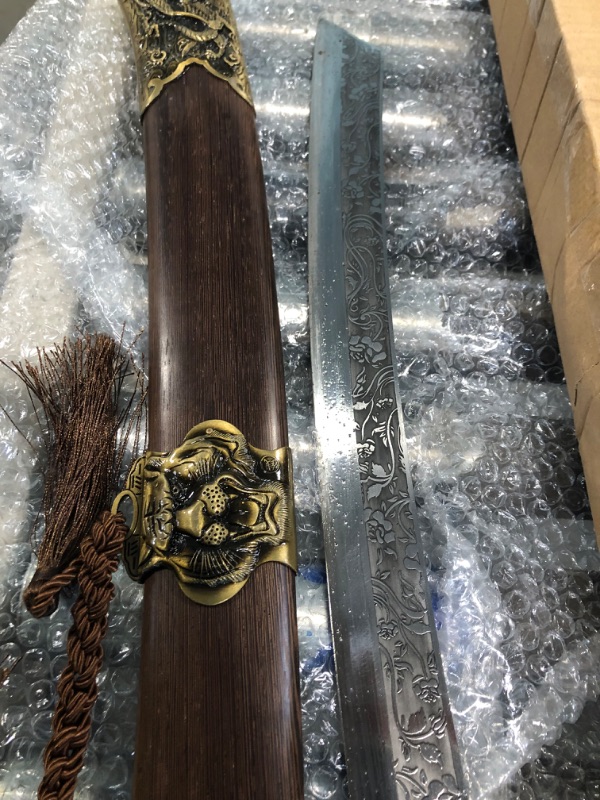 Photo 4 of 31.5“ Full Tang Dragon Tiger Sword High Carbon Steel Katana, Sharp Hadfield Steel