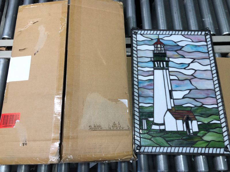 Photo 2 of Bieye W10005 Pigeon Point Lighthouse Tiffany Style Stained Glass Window Panel with Hanging Chain