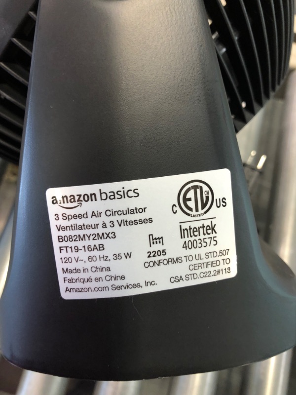 Photo 1 of Amazon Basics 3 Speed Small Room Air Circulator Fan, 7-Inch, Black 7-Inch Air Circulator Fan