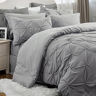 Photo 1 of BEDSURE King Size Comforter Set - Bedding Set King 7 Pieces, Pintuck Bed in a Bag Beige Bed Set with Comforters, Sheets & Skirt, Pillowcases & Shams King Beige