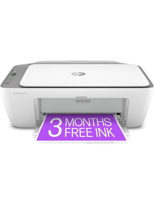 Photo 1 of HP DeskJet 2755e Wireless Color All-in-One Printer with bonus 6 months Instant Ink (26K67A), white