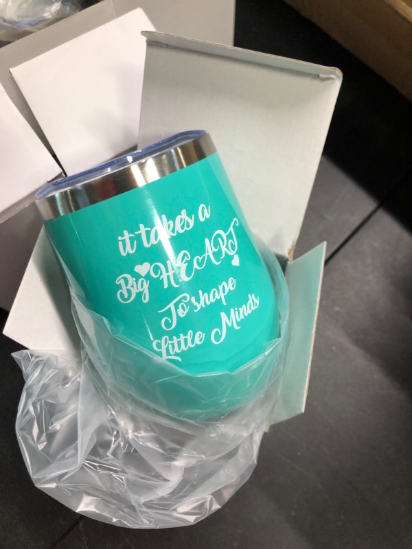 Photo 3 of AOZITA Teacher Appreciation Gifts - Teacher Gifts For Women Wine Glass Tumbler - It Takes a Big Heart to Help Shape Little Minds - Best Teacher Gifts from Student - Mint, 12 oz