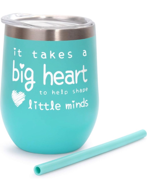 Photo 1 of AOZITA Teacher Appreciation Gifts - Teacher Gifts For Women Wine Glass Tumbler - It Takes a Big Heart to Help Shape Little Minds - Best Teacher Gifts from Student - Mint, 12 oz