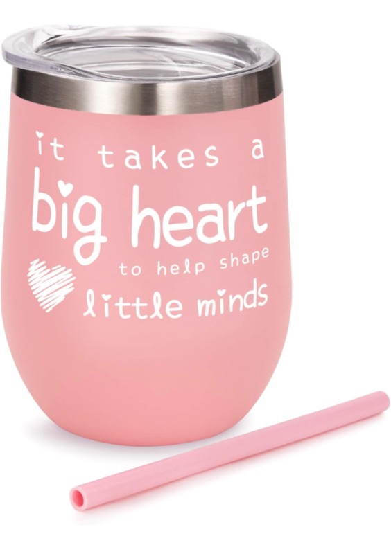 Photo 1 of AOZITA Teacher Appreciation Gifts - Teacher Gifts For Women Wine Glass Tumbler - It Takes a Big Heart to Help Shape Little Minds - Best Teacher Gifts from Student - pink, 12 oz