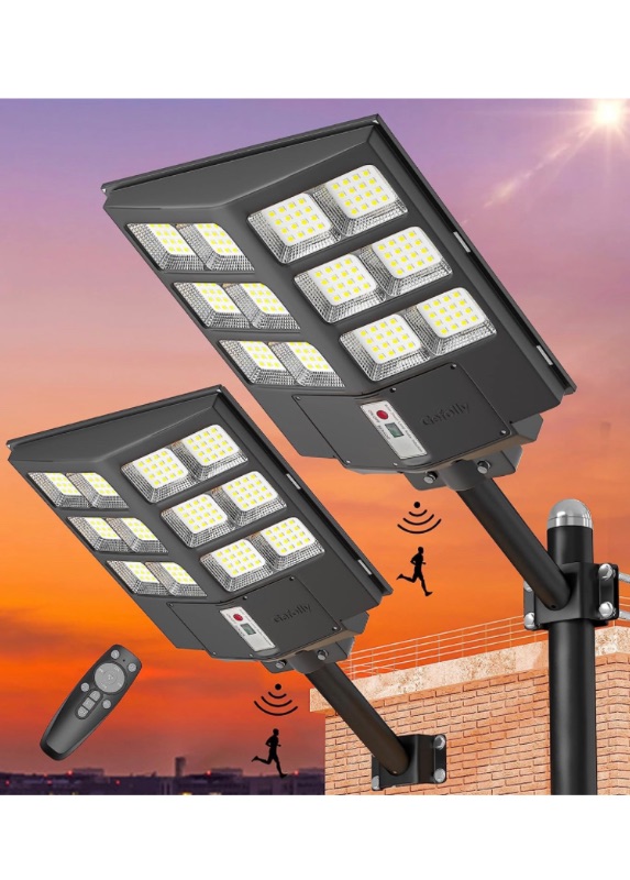Photo 1 of Gefolly 600W Solar Street Lights Outdoor, 60000LM Commercial Parking Lot Light Dusk to Dawn, 6500K Solar Flood Lights IP67 Waterproof Solar Lamp with Motion Sensor for Road, Playground, Yard-2 Pack