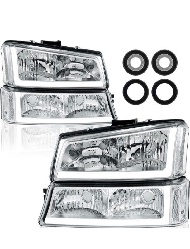 Photo 1 of GORWARE Headlight Assembly w/LED DRL Compatible with 2003-2006 Chevy Silverado Avalanche 1500 2500 3500/2007 Classic with Chrome Housing Clear Lens and Reflector