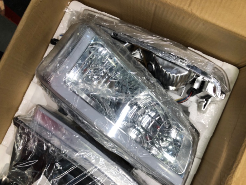 Photo 1 of GORWARE Headlight Assembly w/LED DRL Compatible with 2003-2006 Chevy Silverado Avalanche 1500 2500 3500/2007 Classic with Chrome Housing Clear Lens and Reflector