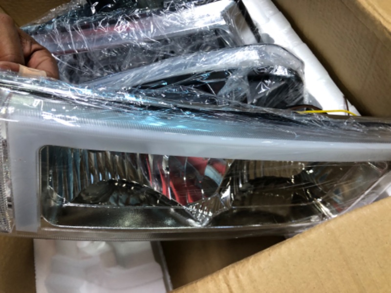 Photo 1 of GORWARE Headlight Assembly w/LED DRL Compatible with 2003-2006 Chevy Silverado Avalanche 1500 2500 3500/2007 Classic with Chrome Housing Clear Lens and Reflector