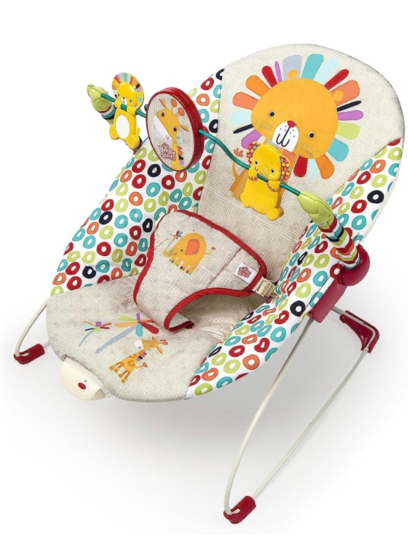 Photo 1 of Bright Starts Portable Baby Bouncer Soothing Vibrations Infant Seat with Removable -Toy Bar, 0-6 Months 6-20 lbs (Playful Pinwheels