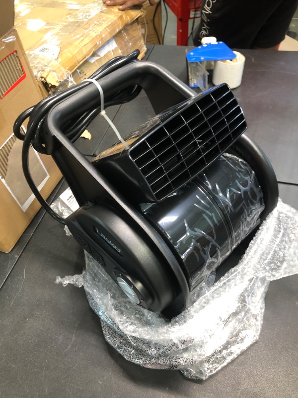 Photo 5 of Lasko High Velocity Pivoting Utility Blower Fan, for Cooling, Ventilating, Exhausting and Drying at Home, Job Site, Construction, 2 AC Outlets, Circuit Breaker with Reset, 3 Speeds, 12", Black, U12104