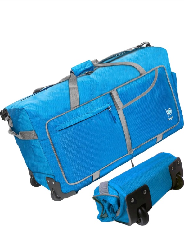 Photo 1 of Bago Rolling Duffle Bag with Wheels - 30" 100L Foldable Weekender Bag, Waterproof Travel Duffel Bag, Heavy Duty lightWeight Duffle Bag for Traveling, Rolling Duffel Bag with Wheels (Blue)