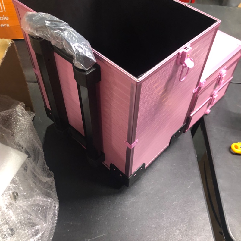 Photo 1 of KECHIN 5-in-1 Professional Rolling Makeup Train Case Large Storage Cosmetic Organizer Artist Trolley with Key Swivel Wheels Removable Travel Adjustable Dividers for Beauty Personal Care (Pink)