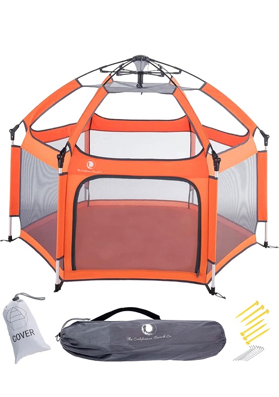 Photo 1 of POP 'N GO Premium Outdoor and Indoor Baby Playpen - Portable, Lightweight, Pop Up Pack and Play Toddler Play Yard w/Canopy and Travel Bag - Orange