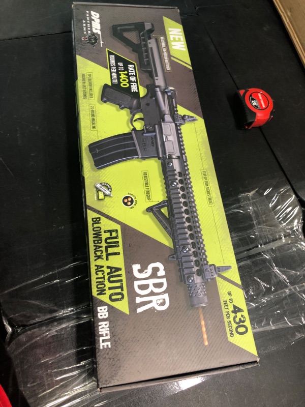 Photo 1 of CROSMAN DPMS SBR 430FPS 6 Position Adjustable Stock Blowback Action 25rd Dropout Mag Flip Up Iron Sights Angled Foregrip Black Finish Full Auto BB Air Rifle (DSBR)
