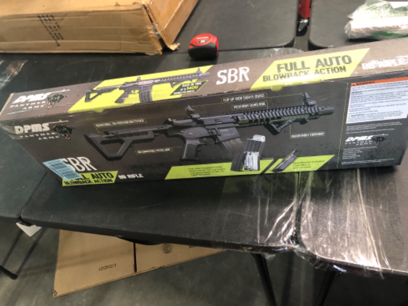 Photo 1 of CROSMAN DPMS SBR 430FPS 6 Position Adjustable Stock Blowback Action 25rd Dropout Mag Flip Up Iron Sights Angled Foregrip Black Finish Full Auto BB Air Rifle (DSBR)