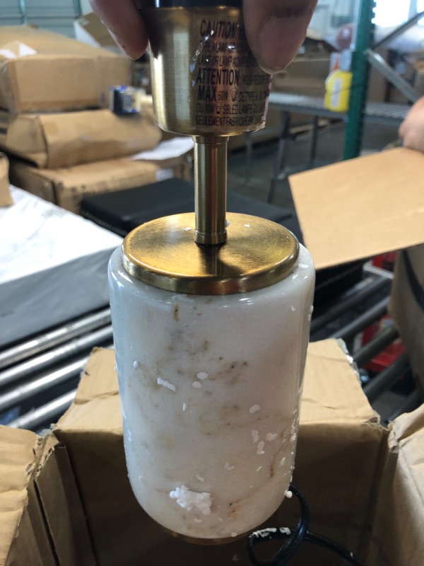 Photo 1 of Amazon Brand – Rivet Mid Century Modern Marble Table Decor Lamp With LED Light Bulb - 14 Inches, White Marble and Brass