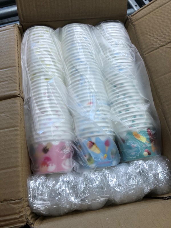 Photo 1 of Kolewo4ever 400 Pieces 8 oz Ice Cream Cups set:200 Pieces Disposable Ice Cream Bowls with 200 Pieces Spoons Snack Cups Bowls Paper Ice Cream Cup for Food,Sundae, Frozen Yogurt, Soup (Multicolor)