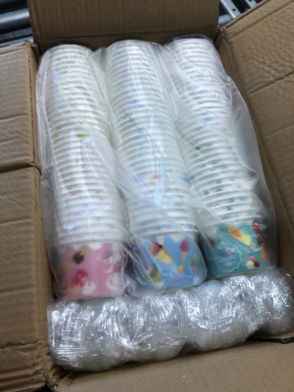 Photo 4 of Kolewo4ever 400 Pieces 8 oz Ice Cream Cups set:200 Pieces Disposable Ice Cream Bowls with 200 Pieces Spoons Snack Cups Bowls Paper Ice Cream Cup for Food,Sundae, Frozen Yogurt, Soup (Multicolor)