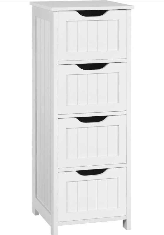 Photo 1 of  Bathroom Floor Cabinet, Wooden Side Storage Organizer, 4 Drawers Free-Standing Cabinet for Bathroom/Hallway/Living Room, White