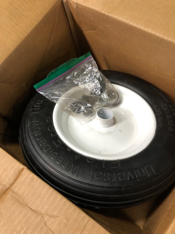 Photo 3 of 14.5"Flat Free Wheelbarrow Tire with 3/4 & 5/8 Wheel Bearing, 3" Hub 13"-16" Universal Fit Air Less Tire 4.80/4.00-8 for Garden Cart Wagon Ribbed Tread Axle hole 16mm Foamed Polyurethane Tire