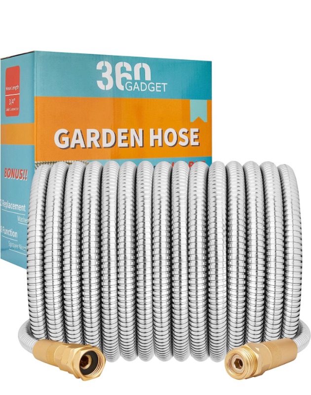 Photo 1 of 360Gadget Garden Hose Metal - 100ft Heavy Duty Stainless Steel Water Hose with 8 Function Sprayer & Metal Fittings, Flexible, Lightweight, No Kink, Puncture Proof Hose for Yard, Outdoors, Rv