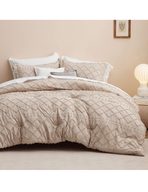 Photo 1 of Bedsure Boho Comforter Set Queen - Warm Tan Tufted Shabby Chic Bedding Comforter Set for All Seasons, 3 Pieces Western Comforter Set, Farmhouse Modern Bed Set, Spring Bedding for Women Men Girls