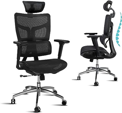 Photo 1 of Kinna EK Ergonomic Mesh Office Chair, Office Chair with Advanced Adjustable 4D Headrest, 3D Armrest, Lumbar Support for Long Hours, High-Back Computer Gaming Chair with Tilt Function, 5-Year Warranty