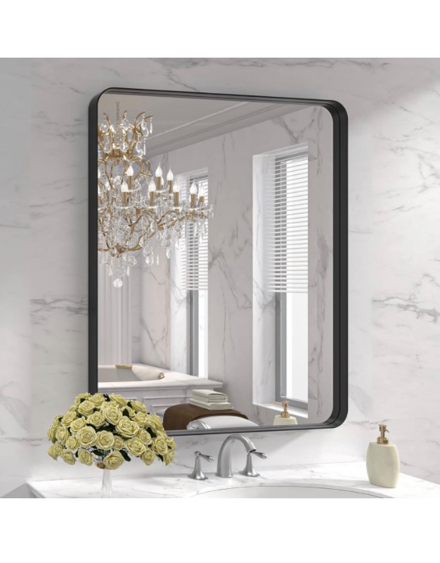 Photo 1 of  LOAAO 30X36 Inch Black Metal Framed Bathroom Mirror for Wall, Matte Black Bathroom Vanity Mirror Farmhouse, Anti-Rust, Tempered Glass, Hangs Horizontally or Vertically