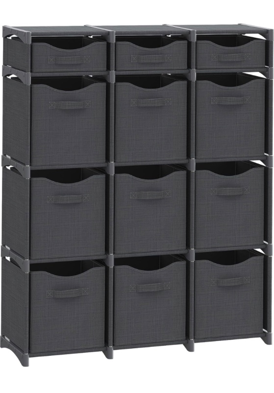 Photo 1 of 12 Cube Closet Organizers And Storage | Includes All Storage Cube Bins | Easy To Assemble Closet Storage Unit With Drawers | Room Organizer For Clothes, Baby Closet Bedroom, Playroom, Dorm (Dark Grey)