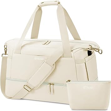 Photo 1 of Weekender Bag for Women, Travel Bag with Shoe Compartment & USB Charging Port, Gym Bag with Wet Compartment, Overnight Duffel Bag Hospital Bag for Women Travel Sports Shopping (Off White)